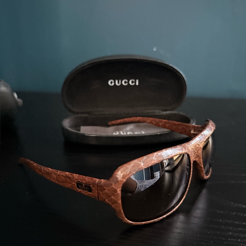 Gucci Brown Python Skin Brown Lens Sunglasses Rar… - image 3